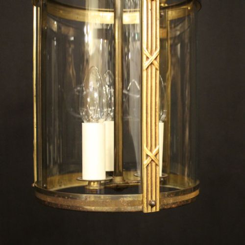 FRENCH GILDED TRIPLE LIGHT CONVEX HALL LANTERN - ADDITIONAL PHOTO 2