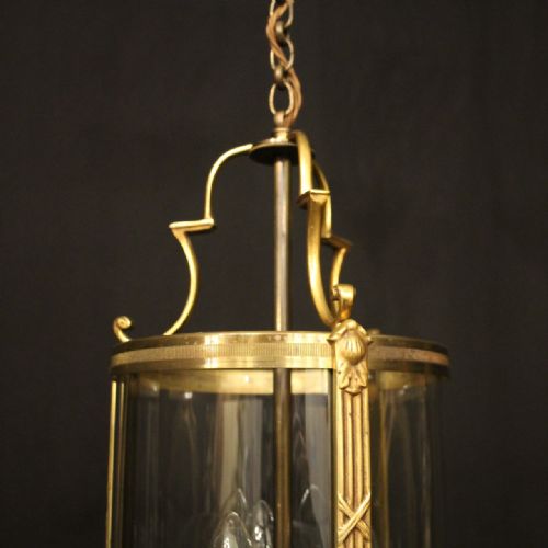 FRENCH GILDED TRIPLE LIGHT CONVEX HALL LANTERN - ADDITIONAL PHOTO 3