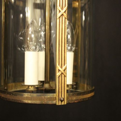FRENCH GILDED TRIPLE LIGHT CONVEX HALL LANTERN - ADDITIONAL PHOTO 4