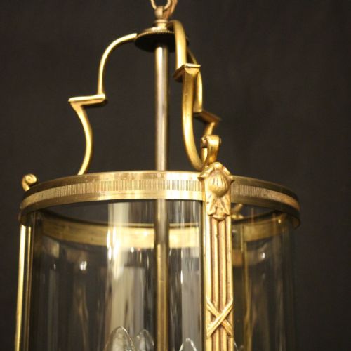 FRENCH GILDED TRIPLE LIGHT CONVEX HALL LANTERN - ADDITIONAL PHOTO 7