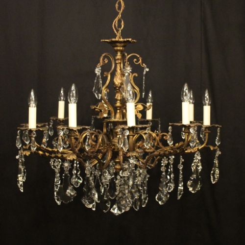 french gilded bronze crystal 10 light antique chandelier - CATEGORY: ANTIQUE LIGHTING - DATED 1920