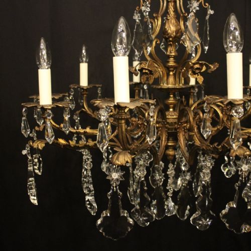 FRENCH GILDED BRONZE CRYSTAL 10 LIGHT ANTIQUE CHANDELIER - ADDITIONAL PHOTO 1