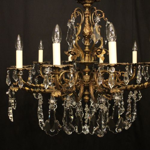 FRENCH GILDED BRONZE CRYSTAL 10 LIGHT ANTIQUE CHANDELIER - ADDITIONAL PHOTO 2