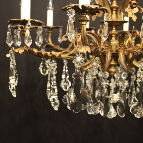 FRENCH GILDED BRONZE CRYSTAL 10 LIGHT ANTIQUE CHANDELIER - ADDITIONAL PHOTO 4