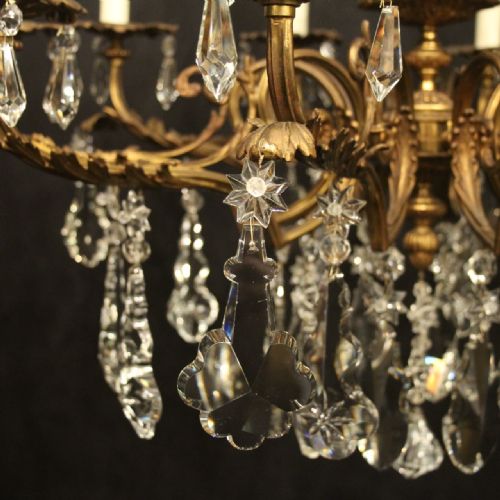 FRENCH GILDED BRONZE CRYSTAL 10 LIGHT ANTIQUE CHANDELIER - ADDITIONAL PHOTO 5