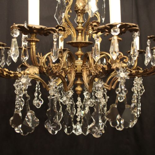 FRENCH GILDED BRONZE CRYSTAL 10 LIGHT ANTIQUE CHANDELIER - ADDITIONAL PHOTO 6