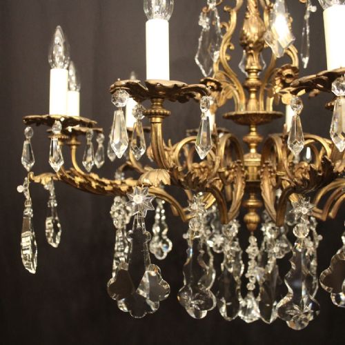 FRENCH GILDED BRONZE CRYSTAL 10 LIGHT ANTIQUE CHANDELIER - ADDITIONAL PHOTO 7