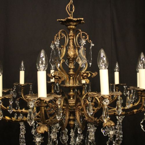 FRENCH GILDED BRONZE CRYSTAL 10 LIGHT ANTIQUE CHANDELIER - ADDITIONAL PHOTO 8