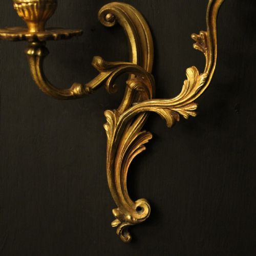 FRENCH PAIR OF GILDED ANTIQUE WALL LIGHTS - ADDITIONAL PHOTO 2