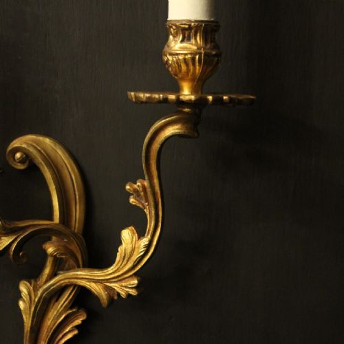 FRENCH PAIR OF GILDED ANTIQUE WALL LIGHTS - ADDITIONAL PHOTO 4