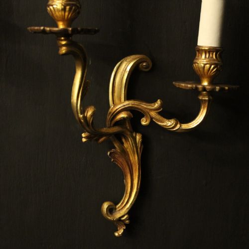 FRENCH PAIR OF GILDED ANTIQUE WALL LIGHTS - ADDITIONAL PHOTO 5