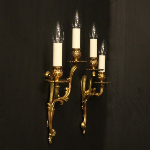 FRENCH PAIR OF GILDED ANTIQUE WALL LIGHTS - ADDITIONAL PHOTO 9