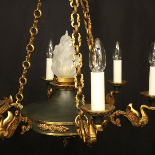 FRENCH BRONZE EMPIRE 6 LIGHT ANTIQUE CHANDELIER - ADDITIONAL PHOTO 1