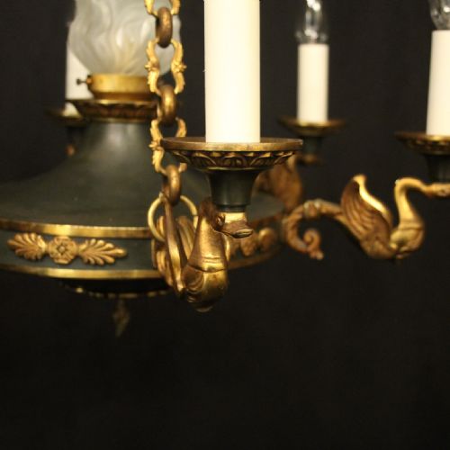 FRENCH BRONZE EMPIRE 6 LIGHT ANTIQUE CHANDELIER - ADDITIONAL PHOTO 2