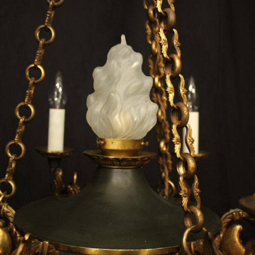FRENCH BRONZE EMPIRE 6 LIGHT ANTIQUE CHANDELIER - ADDITIONAL PHOTO 3