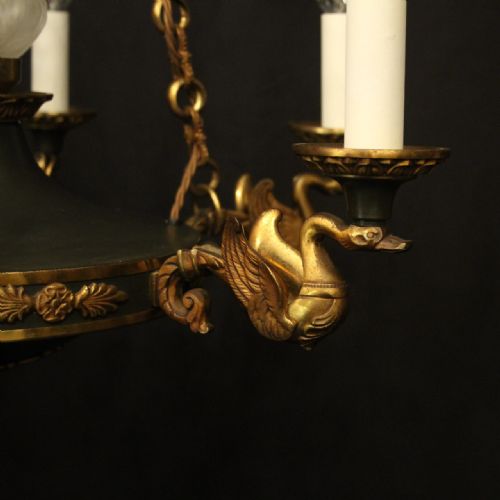 FRENCH BRONZE EMPIRE 6 LIGHT ANTIQUE CHANDELIER - ADDITIONAL PHOTO 4