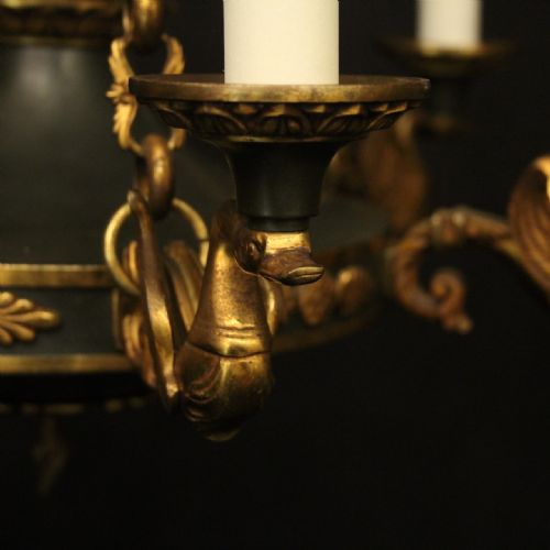 FRENCH BRONZE EMPIRE 6 LIGHT ANTIQUE CHANDELIER - ADDITIONAL PHOTO 5