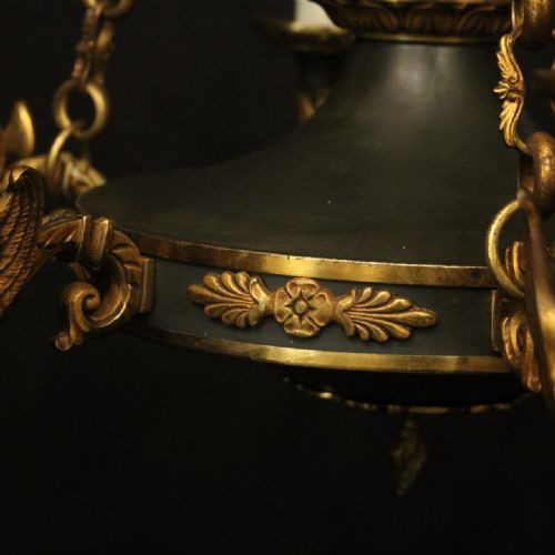 FRENCH BRONZE EMPIRE 6 LIGHT ANTIQUE CHANDELIER - ADDITIONAL PHOTO 7