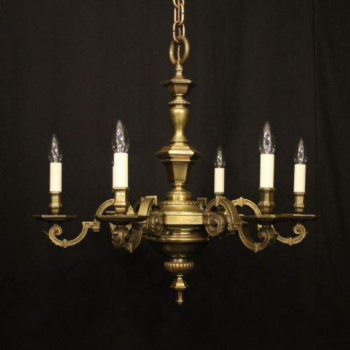 english bronze 6 light antique chandelier - CATEGORY: ANTIQUE LIGHTING - DATED 1920