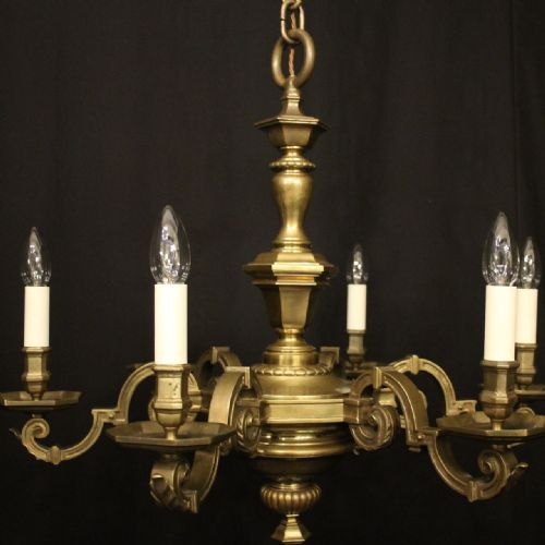 ENGLISH BRONZE 6 LIGHT ANTIQUE CHANDELIER - ADDITIONAL PHOTO 1