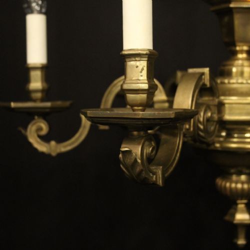 ENGLISH BRONZE 6 LIGHT ANTIQUE CHANDELIER - ADDITIONAL PHOTO 2