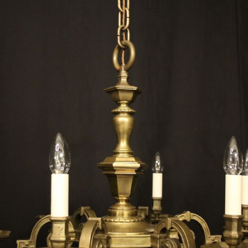 ENGLISH BRONZE 6 LIGHT ANTIQUE CHANDELIER - ADDITIONAL PHOTO 3