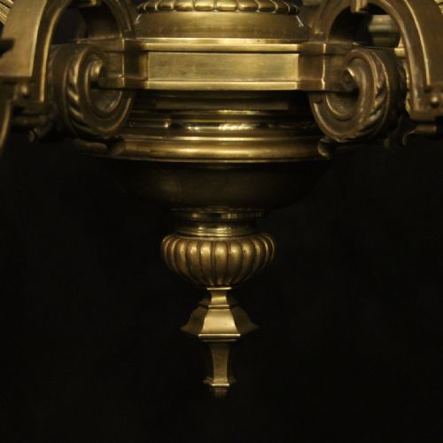 ENGLISH BRONZE 6 LIGHT ANTIQUE CHANDELIER - ADDITIONAL PHOTO 4