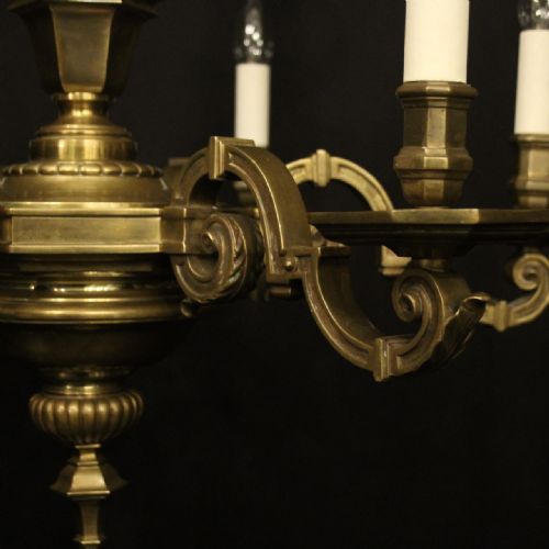 ENGLISH BRONZE 6 LIGHT ANTIQUE CHANDELIER - ADDITIONAL PHOTO 5