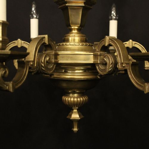 ENGLISH BRONZE 6 LIGHT ANTIQUE CHANDELIER - ADDITIONAL PHOTO 8