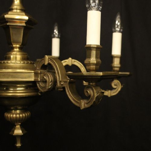 ENGLISH BRONZE 6 LIGHT ANTIQUE CHANDELIER - ADDITIONAL PHOTO 9
