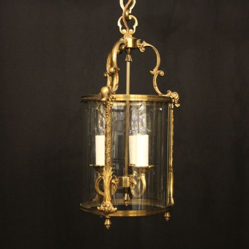 french gilded triple light convex hall lantern - CATEGORY: ANTIQUE LIGHTING - DATED 1920