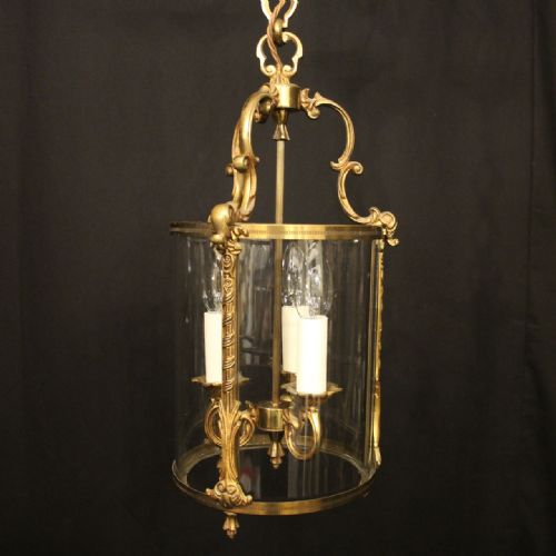 FRENCH GILDED TRIPLE LIGHT CONVEX HALL LANTERN - ADDITIONAL PHOTO 1