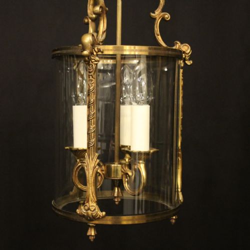FRENCH GILDED TRIPLE LIGHT CONVEX HALL LANTERN - ADDITIONAL PHOTO 2