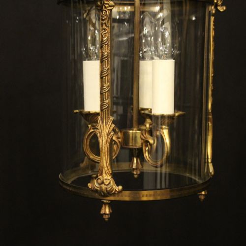 FRENCH GILDED TRIPLE LIGHT CONVEX HALL LANTERN - ADDITIONAL PHOTO 3