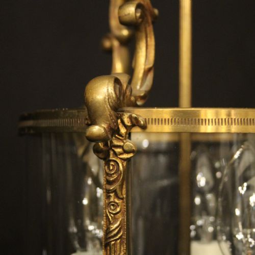 FRENCH GILDED TRIPLE LIGHT CONVEX HALL LANTERN - ADDITIONAL PHOTO 4