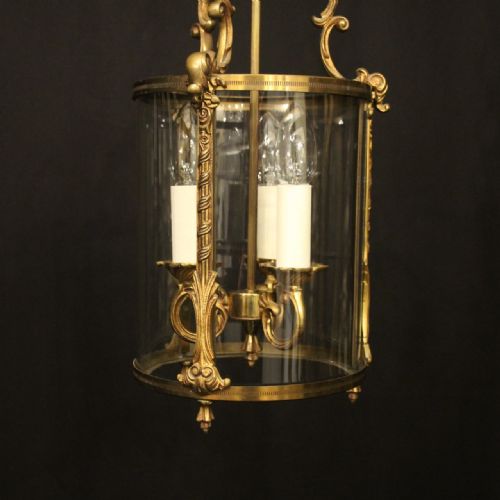 FRENCH GILDED TRIPLE LIGHT CONVEX HALL LANTERN - ADDITIONAL PHOTO 5