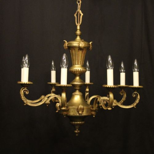 french gilded brass 8 light antique chandelier - CATEGORY: ANTIQUE LIGHTING - DATED 1910