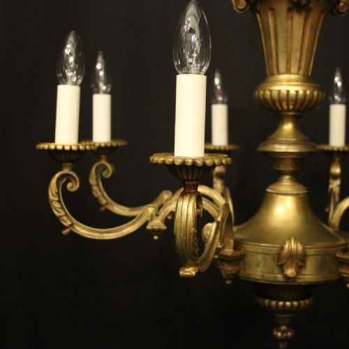 FRENCH GILDED BRASS 8 LIGHT ANTIQUE CHANDELIER - ADDITIONAL PHOTO 1