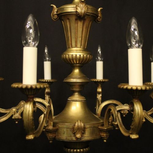 FRENCH GILDED BRASS 8 LIGHT ANTIQUE CHANDELIER - ADDITIONAL PHOTO 2