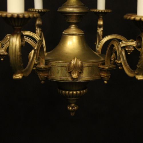FRENCH GILDED BRASS 8 LIGHT ANTIQUE CHANDELIER - ADDITIONAL PHOTO 3