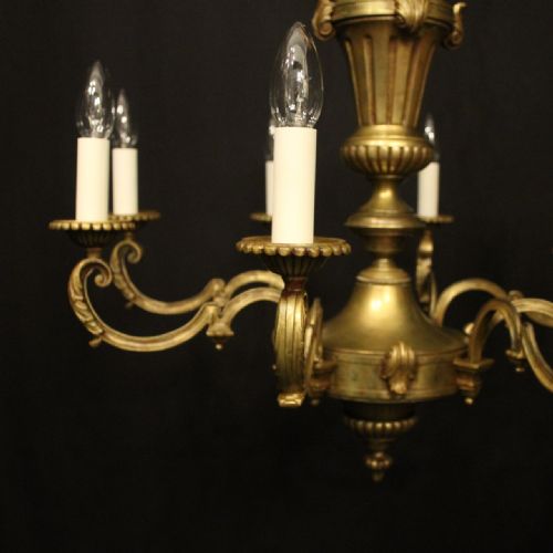 FRENCH GILDED BRASS 8 LIGHT ANTIQUE CHANDELIER - ADDITIONAL PHOTO 4
