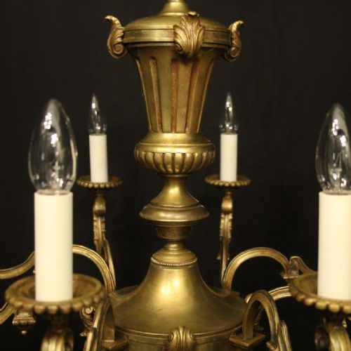 FRENCH GILDED BRASS 8 LIGHT ANTIQUE CHANDELIER - ADDITIONAL PHOTO 5