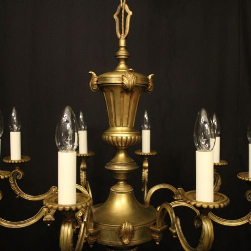 FRENCH GILDED BRASS 8 LIGHT ANTIQUE CHANDELIER - ADDITIONAL PHOTO 6