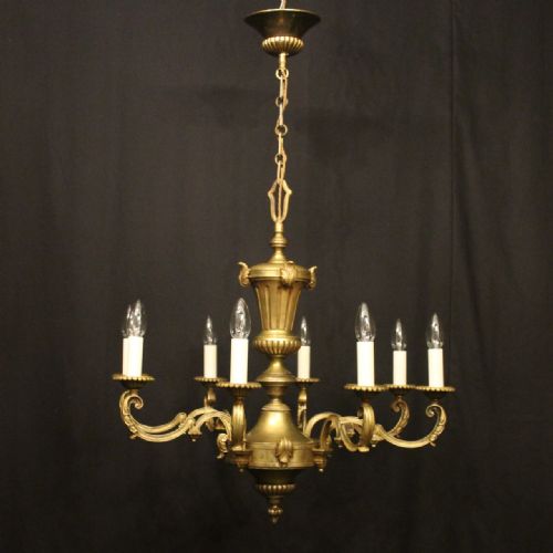 FRENCH GILDED BRASS 8 LIGHT ANTIQUE CHANDELIER - ADDITIONAL PHOTO 8