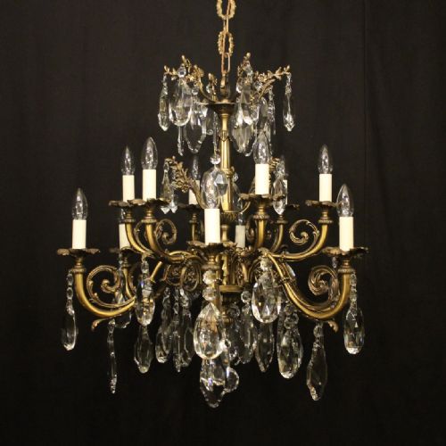 french 12 light gilded bronze crystal chandelier - CATEGORY: ANTIQUE LIGHTING - DATED 1930