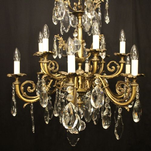 FRENCH 12 LIGHT GILDED BRONZE CRYSTAL CHANDELIER - ADDITIONAL PHOTO 1
