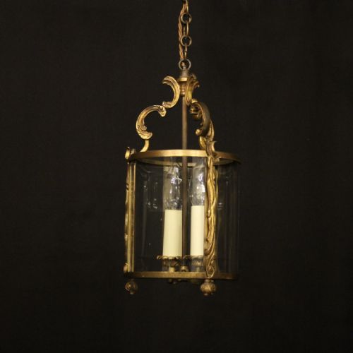 french small gilded brass twin light antique lantern - CATEGORY: ANTIQUE LIGHTING - DATED 1930