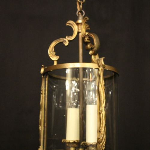 FRENCH SMALL GILDED BRASS TWIN LIGHT ANTIQUE LANTERN - ADDITIONAL PHOTO 1