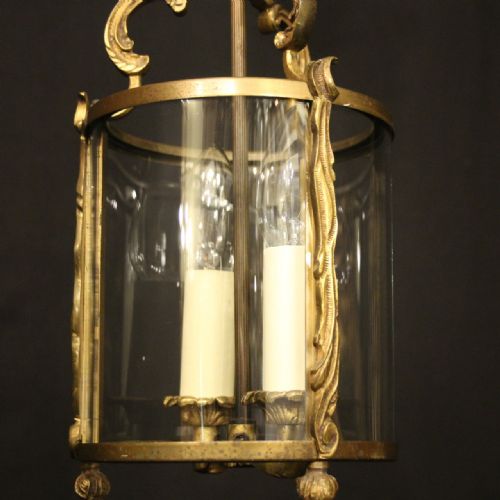 FRENCH SMALL GILDED BRASS TWIN LIGHT ANTIQUE LANTERN - ADDITIONAL PHOTO 2