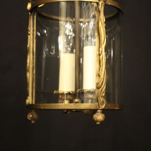 FRENCH SMALL GILDED BRASS TWIN LIGHT ANTIQUE LANTERN - ADDITIONAL PHOTO 3